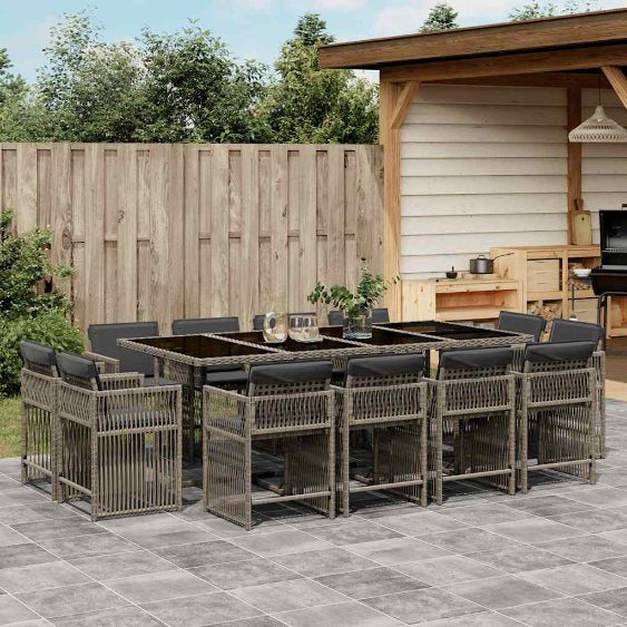 9-tlg. Garten-Essgruppe mit Kissen Schwarz Poly Rattan
