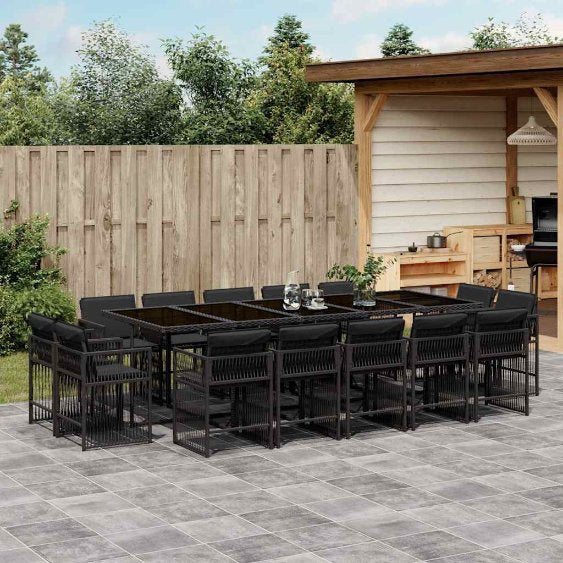 9-tlg. Garten-Essgruppe mit Kissen Schwarz Poly Rattan