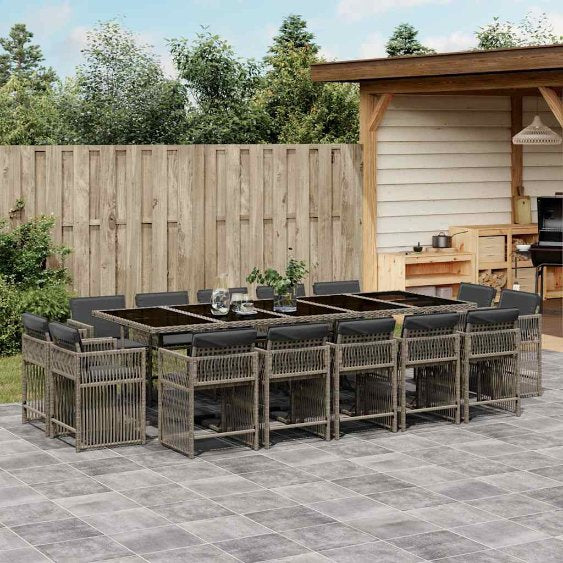 9-tlg. Garten-Essgruppe mit Kissen Schwarz Poly Rattan
