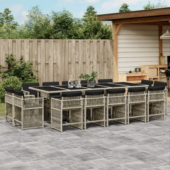 9-tlg. Garten-Essgruppe mit Kissen Schwarz Poly Rattan