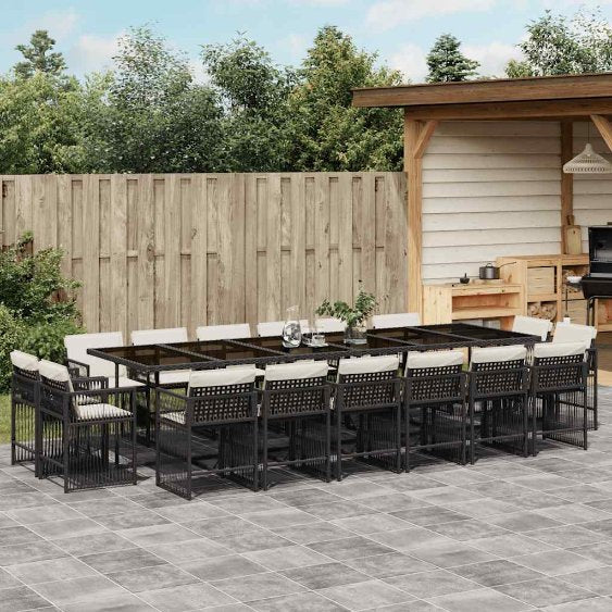 9-tlg. Garten-Essgruppe mit Kissen Schwarz Poly Rattan