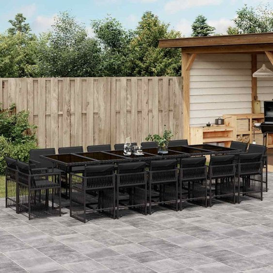 9-tlg. Garten-Essgruppe mit Kissen Schwarz Poly Rattan