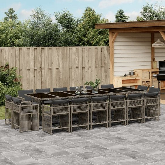 9-tlg. Garten-Essgruppe mit Kissen Schwarz Poly Rattan