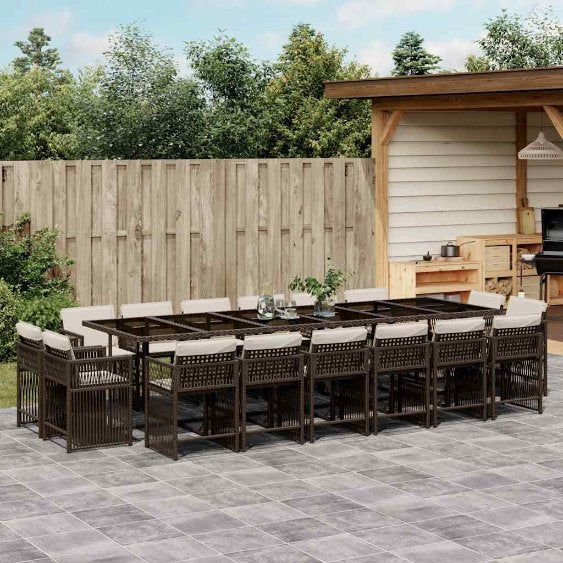9-tlg. Garten-Essgruppe mit Kissen Schwarz Poly Rattan
