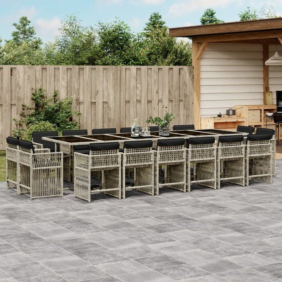 9-tlg. Garten-Essgruppe mit Kissen Schwarz Poly Rattan