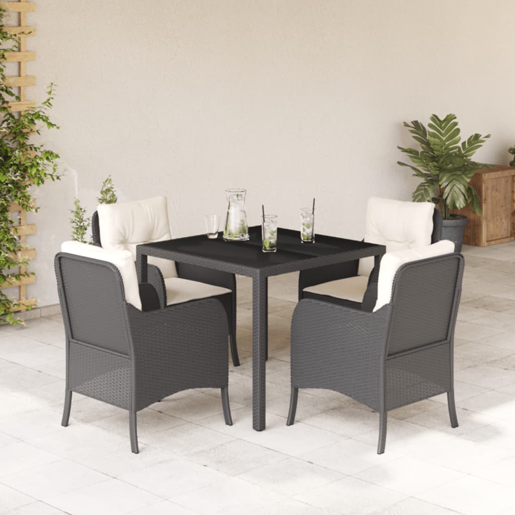 3-tlg. Garten-Essgruppe mit Kissen Schwarz Poly Rattan