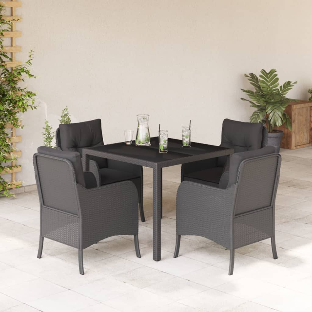3-tlg. Garten-Essgruppe mit Kissen Schwarz Poly Rattan