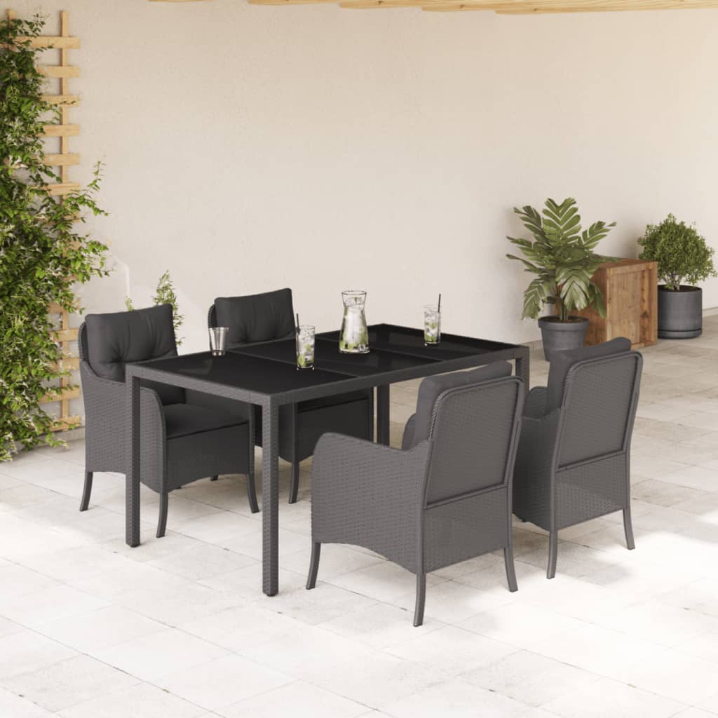 3-tlg. Garten-Essgruppe mit Kissen Schwarz Poly Rattan
