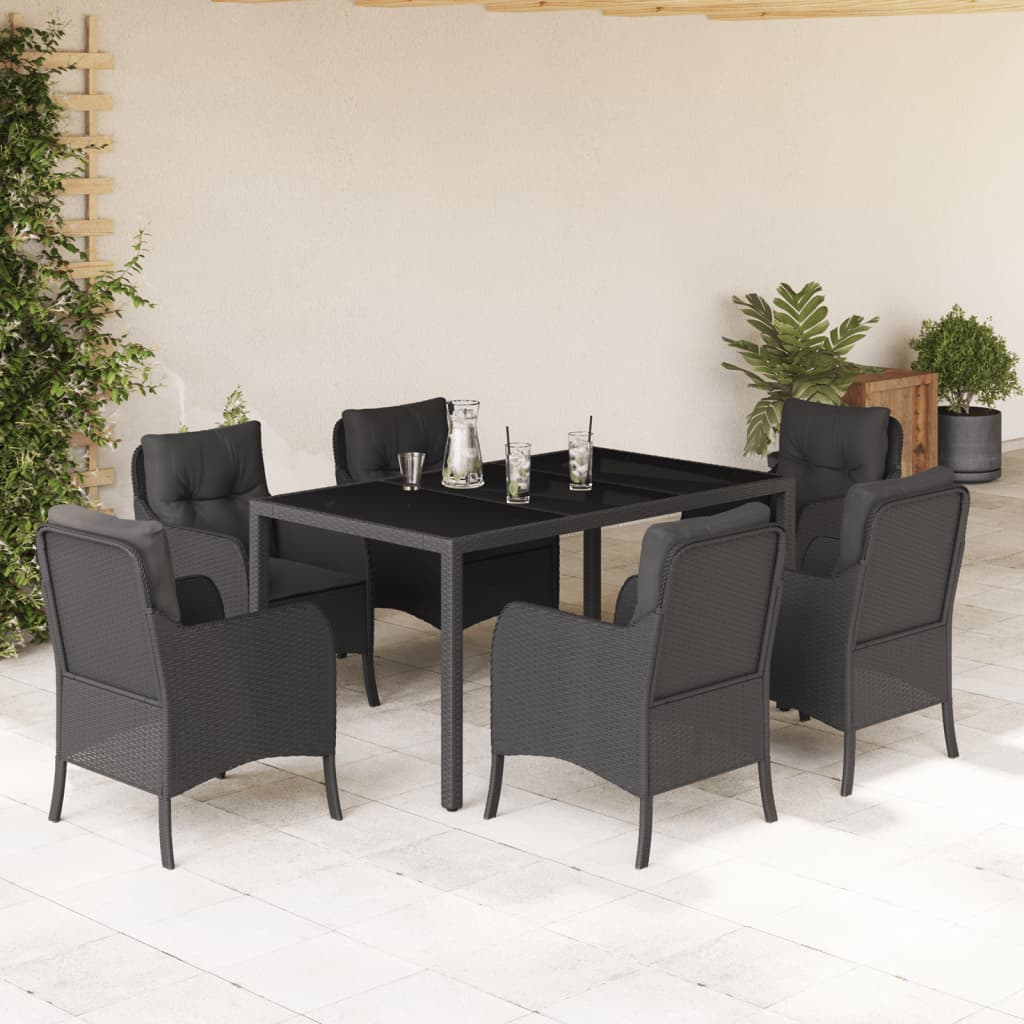 3-tlg. Garten-Essgruppe mit Kissen Schwarz Poly Rattan