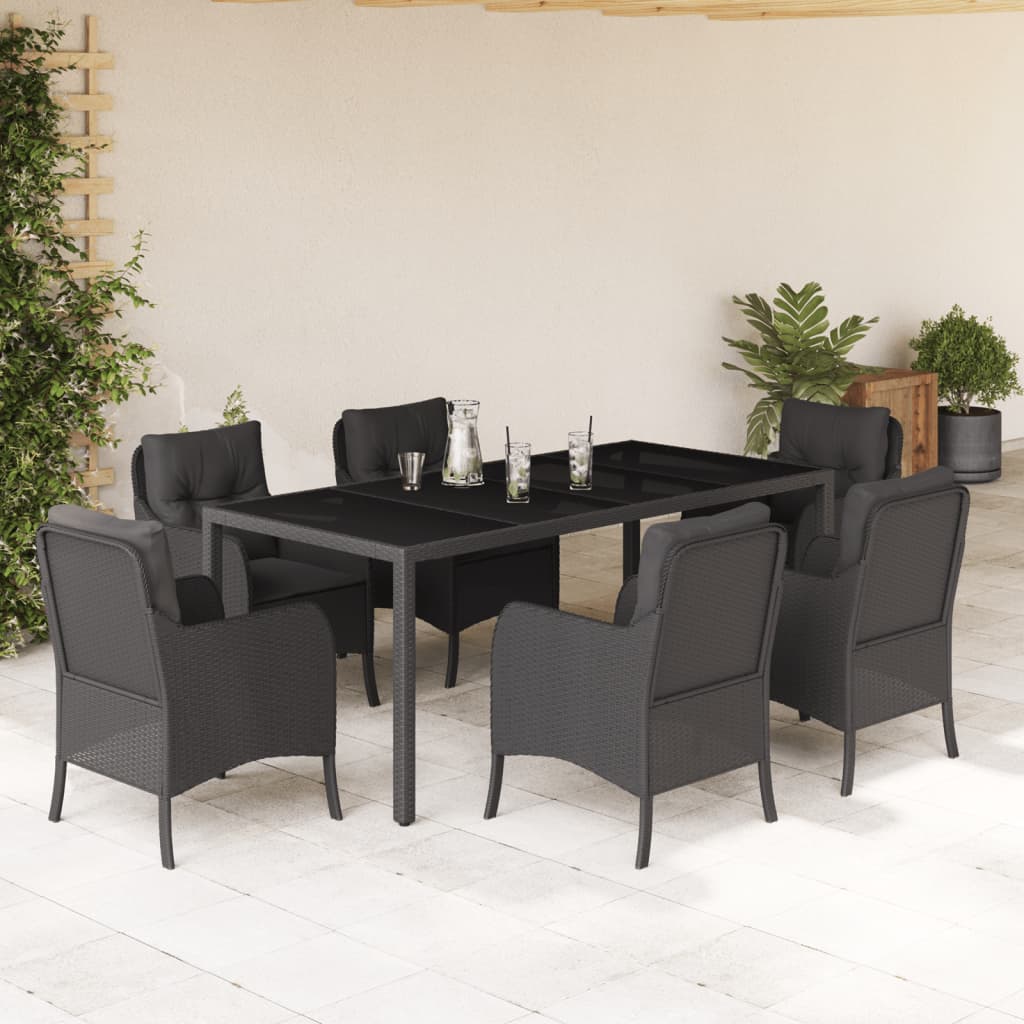 3-tlg. Garten-Essgruppe mit Kissen Schwarz Poly Rattan