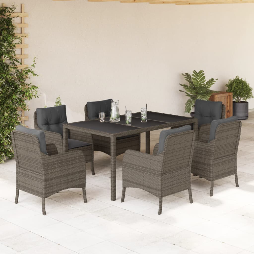 3-tlg. Garten-Essgruppe mit Kissen Schwarz Poly Rattan