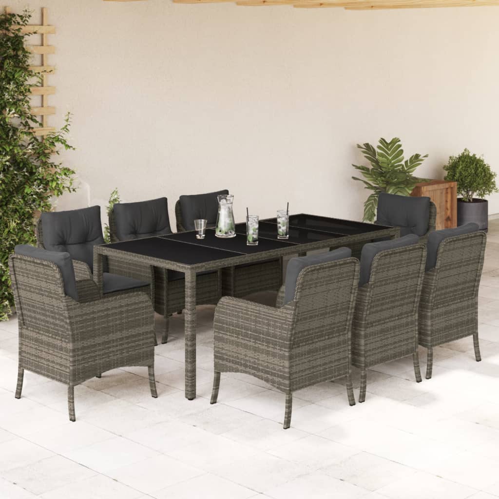 3-tlg. Garten-Essgruppe mit Kissen Schwarz Poly Rattan