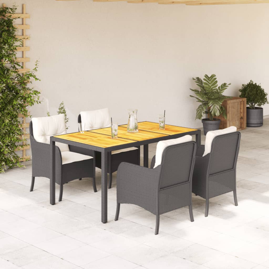 3-tlg. Garten-Essgruppe mit Kissen Schwarz Poly Rattan