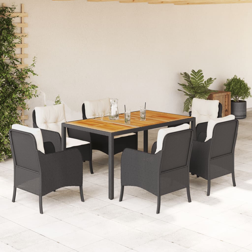3-tlg. Garten-Essgruppe mit Kissen Schwarz Poly Rattan