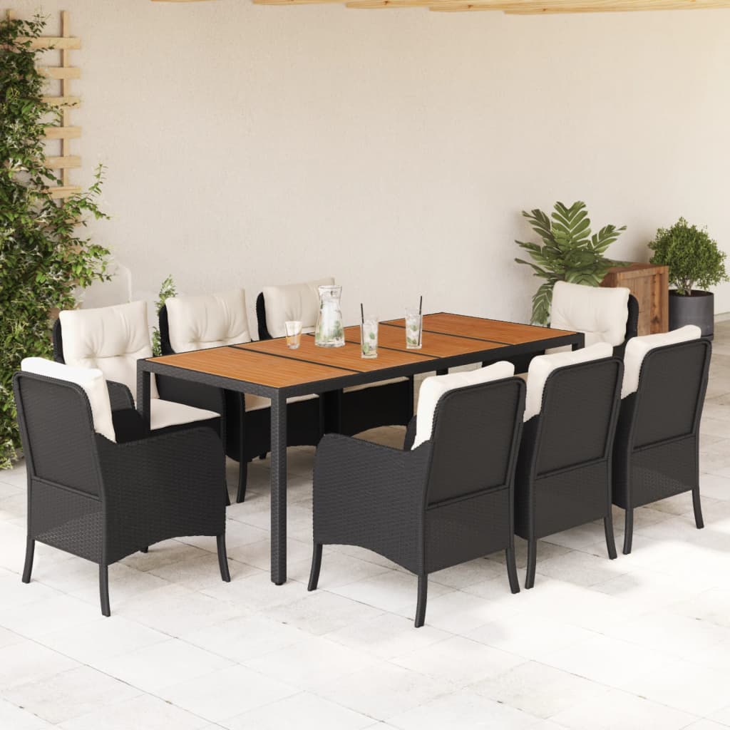 3-tlg. Garten-Essgruppe mit Kissen Schwarz Poly Rattan