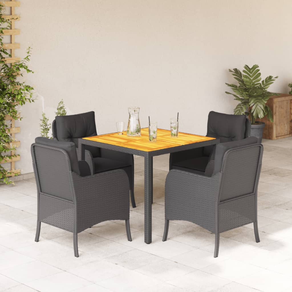 3-tlg. Garten-Essgruppe mit Kissen Schwarz Poly Rattan
