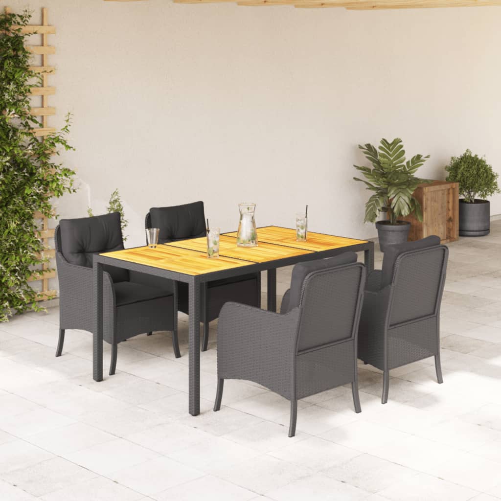 3-tlg. Garten-Essgruppe mit Kissen Schwarz Poly Rattan