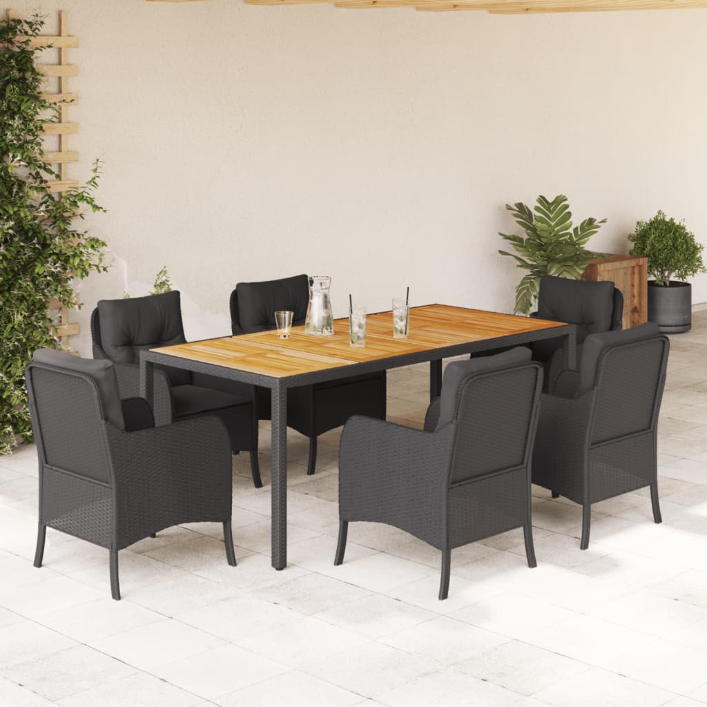 3-tlg. Garten-Essgruppe mit Kissen Schwarz Poly Rattan