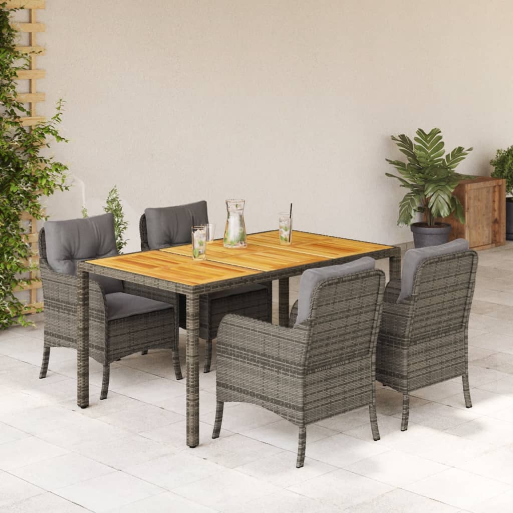 3-tlg. Garten-Essgruppe mit Kissen Schwarz Poly Rattan