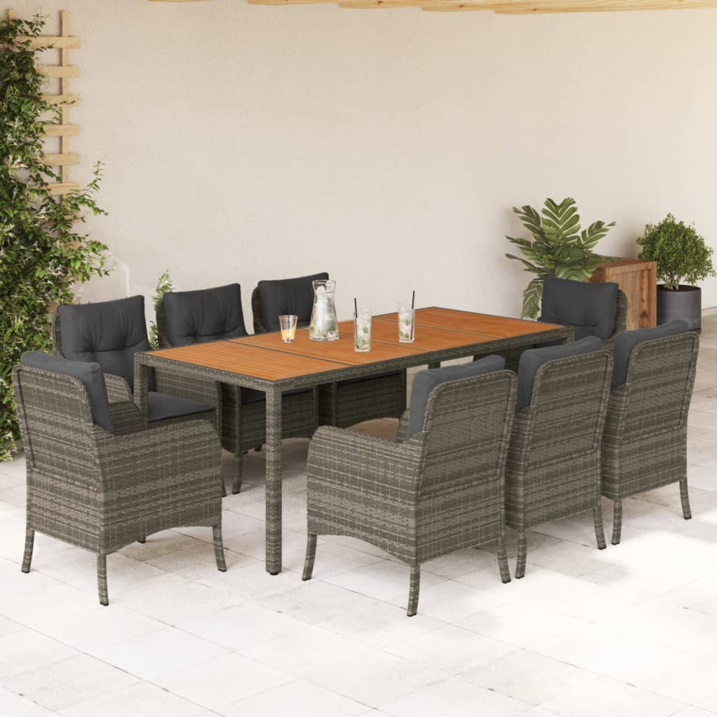 3-tlg. Garten-Essgruppe mit Kissen Schwarz Poly Rattan