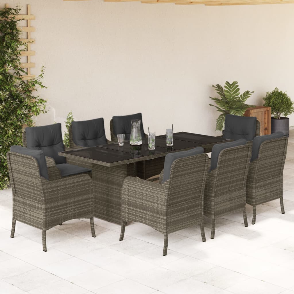 7-tlg. Garten-Essgruppe mit Kissen Schwarz Poly Rattan