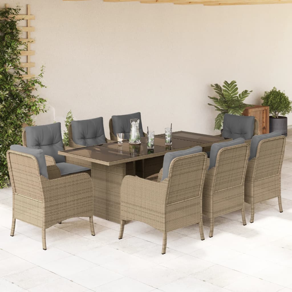 7-tlg. Garten-Essgruppe mit Kissen Schwarz Poly Rattan