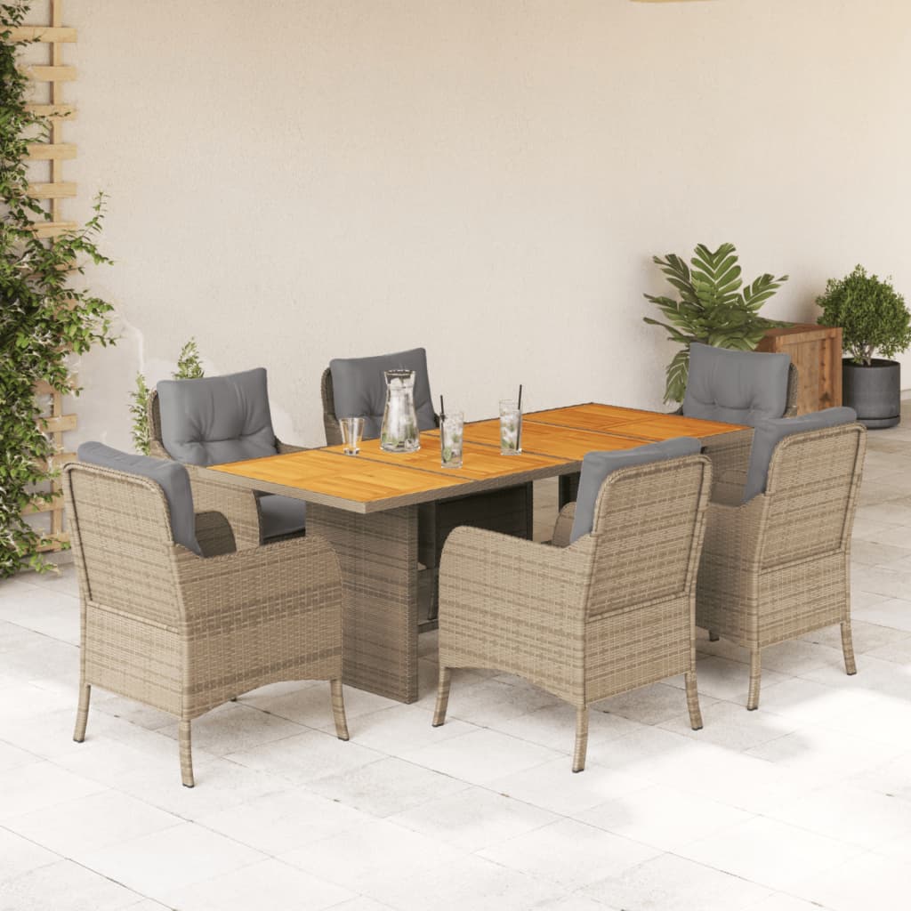 7-tlg. Garten-Essgruppe mit Kissen Schwarz Poly Rattan