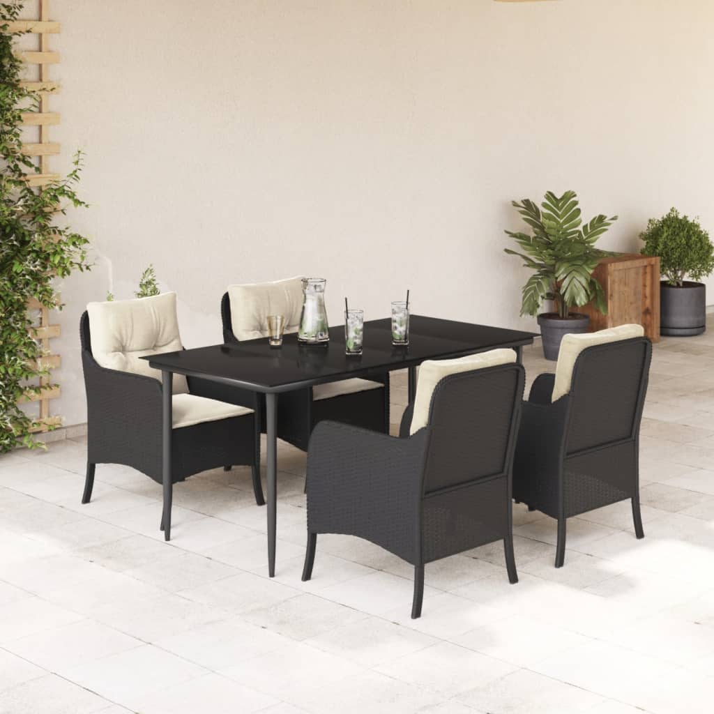 3-tlg. Garten-Essgruppe mit Kissen Schwarz Poly Rattan