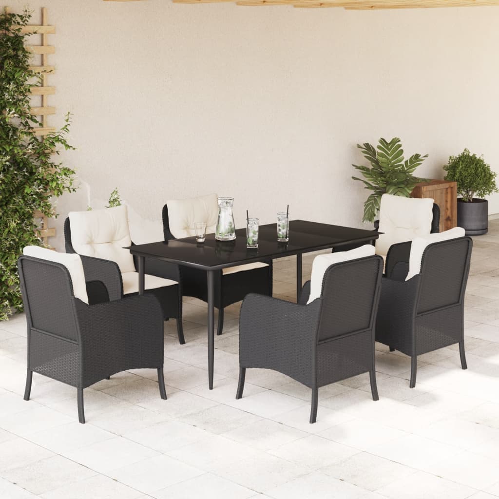 3-tlg. Garten-Essgruppe mit Kissen Schwarz Poly Rattan
