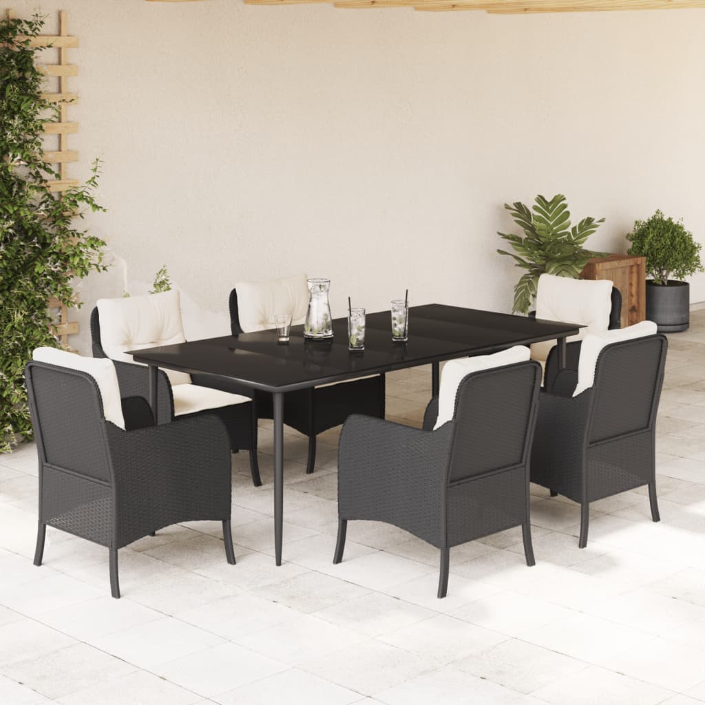 3-tlg. Garten-Essgruppe mit Kissen Schwarz Poly Rattan