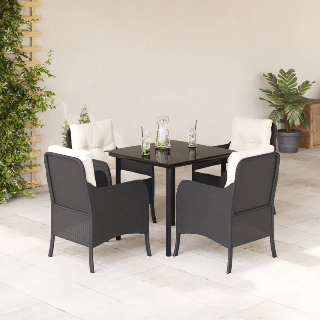 3-tlg. Garten-Essgruppe mit Kissen Schwarz Poly Rattan