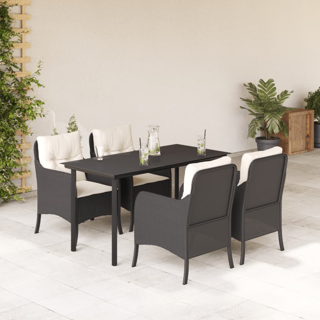 3-tlg. Garten-Essgruppe mit Kissen Schwarz Poly Rattan
