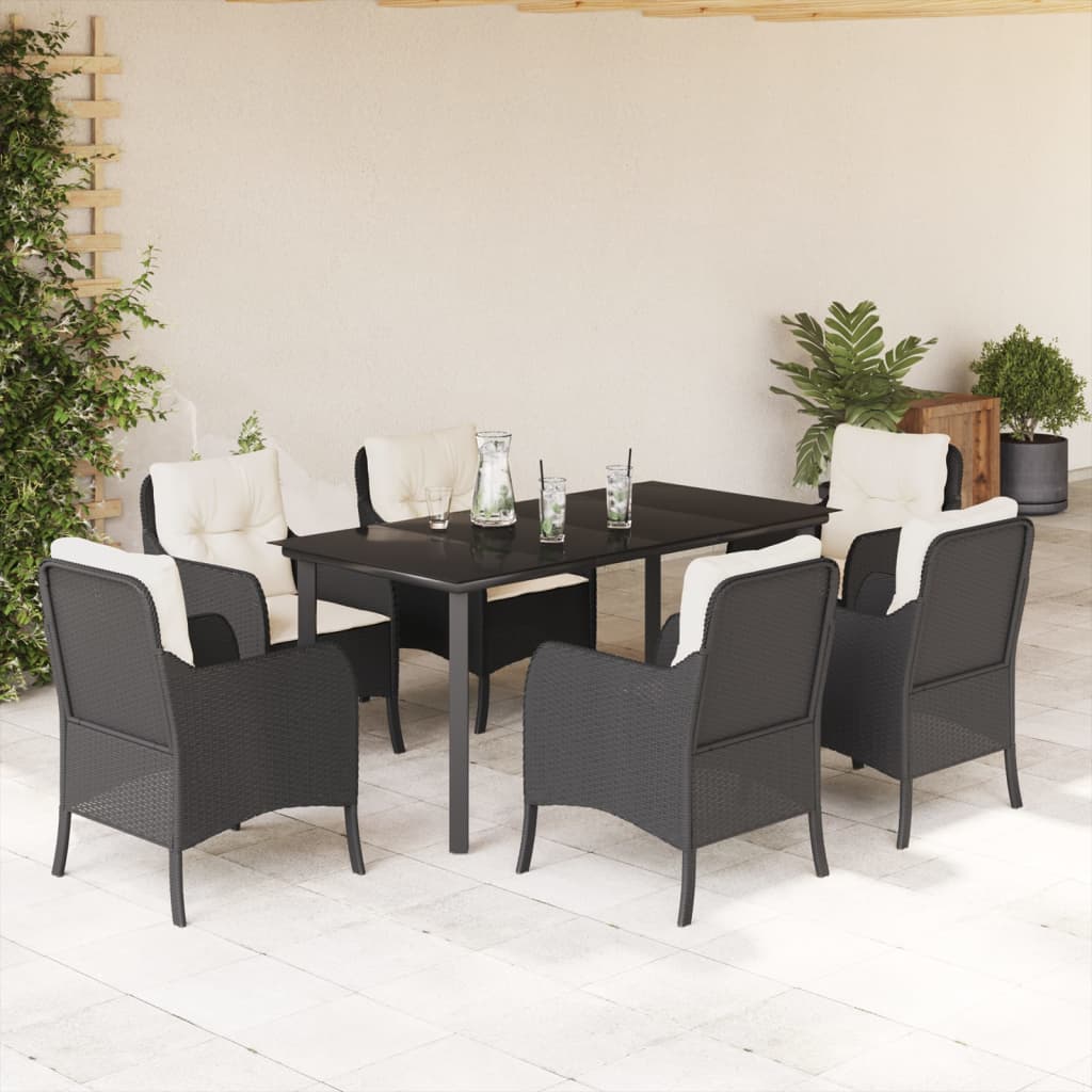 3-tlg. Garten-Essgruppe mit Kissen Schwarz Poly Rattan