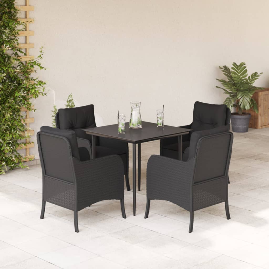 3-tlg. Garten-Essgruppe mit Kissen Schwarz Poly Rattan