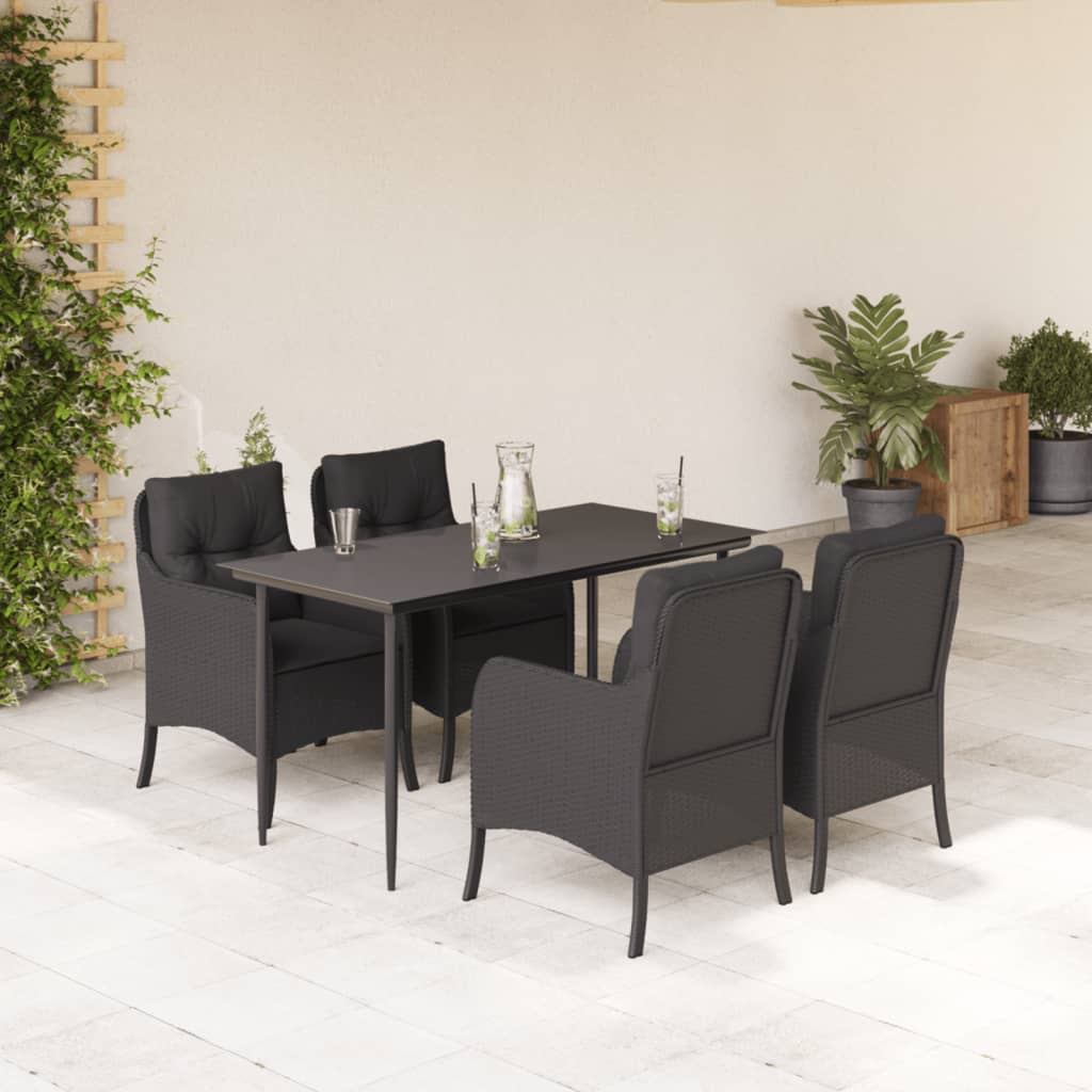 3-tlg. Garten-Essgruppe mit Kissen Schwarz Poly Rattan