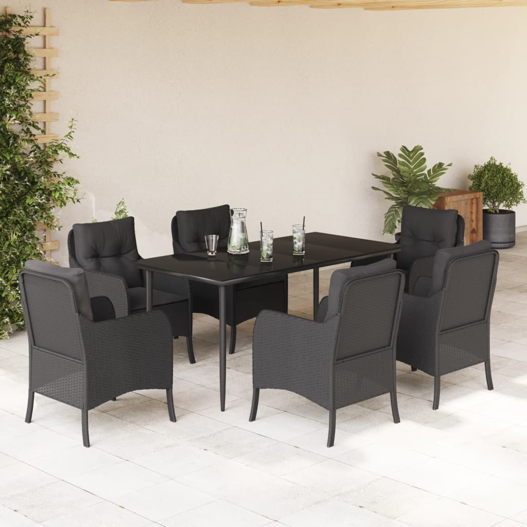 3-tlg. Garten-Essgruppe mit Kissen Schwarz Poly Rattan