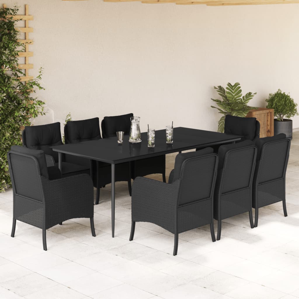 3-tlg. Garten-Essgruppe mit Kissen Schwarz Poly Rattan