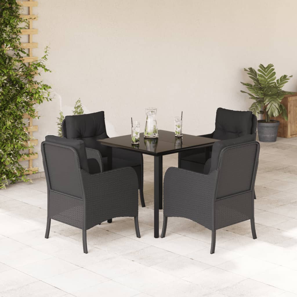 3-tlg. Garten-Essgruppe mit Kissen Schwarz Poly Rattan