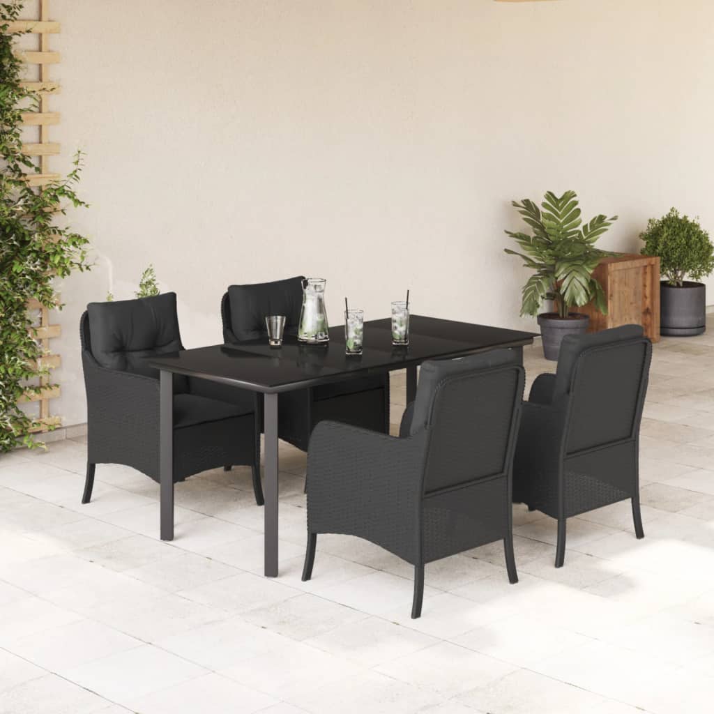 3-tlg. Garten-Essgruppe mit Kissen Schwarz Poly Rattan