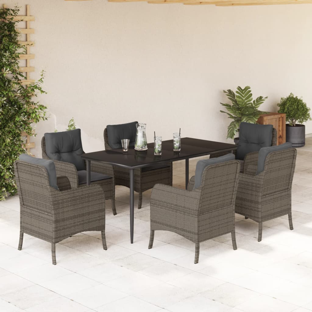 3-tlg. Garten-Essgruppe mit Kissen Grau Poly Rattan