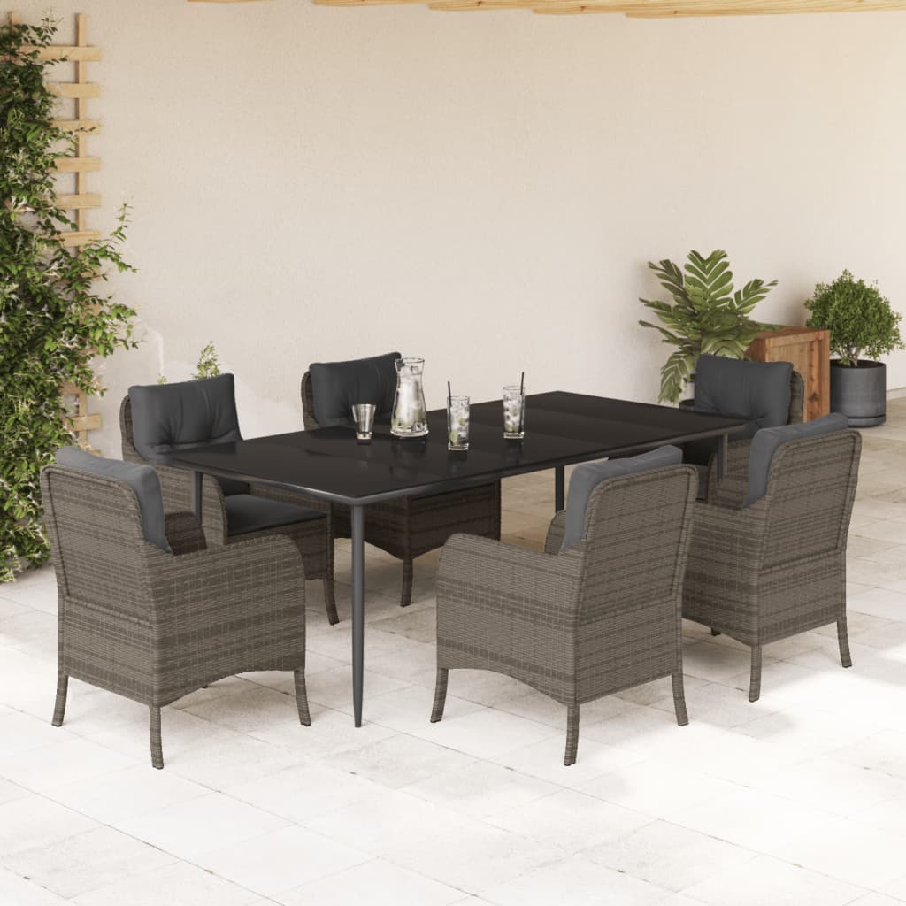 3-tlg. Garten-Essgruppe mit Kissen Grau Poly Rattan