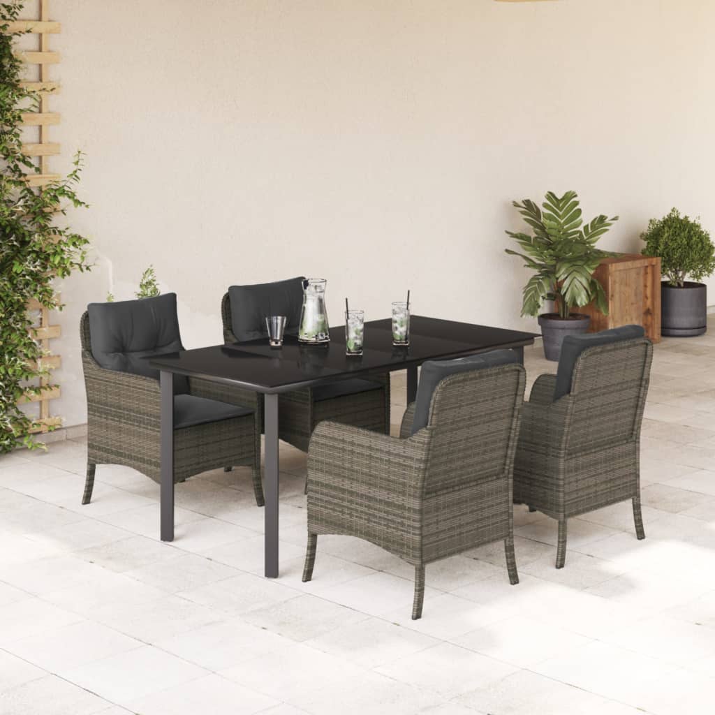 3-tlg. Garten-Essgruppe mit Kissen Grau Poly Rattan