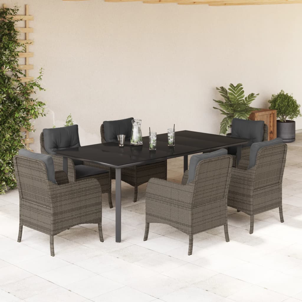 3-tlg. Garten-Essgruppe mit Kissen Grau Poly Rattan