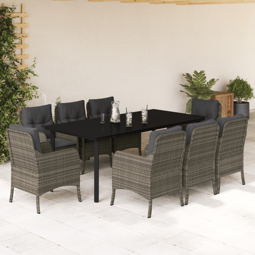 3-tlg. Garten-Essgruppe mit Kissen Grau Poly Rattan
