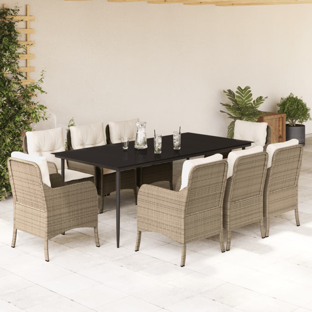 3-tlg. Garten-Essgruppe mit Kissen Beige Poly Rattan