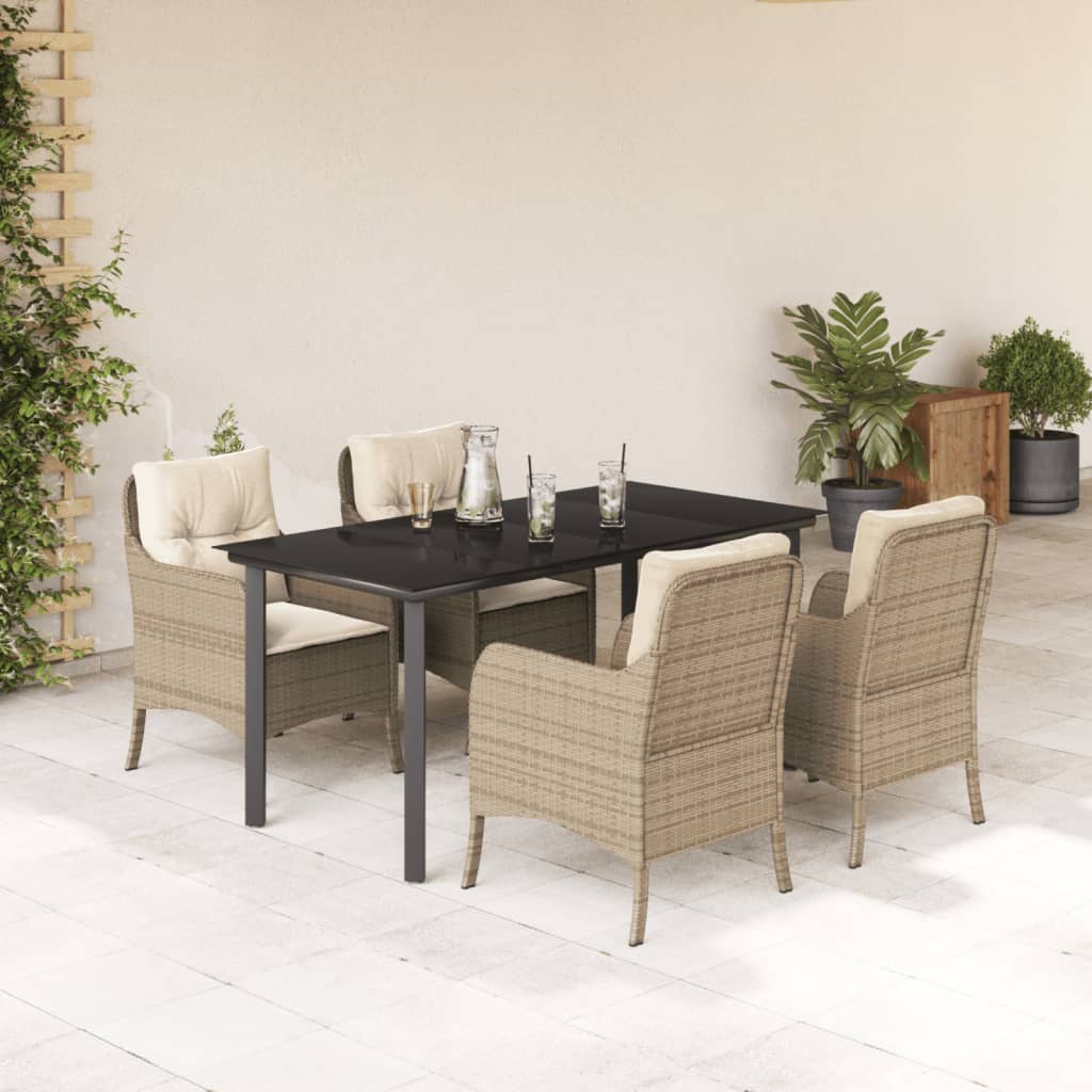 3-tlg. Garten-Essgruppe mit Kissen Beige Poly Rattan
