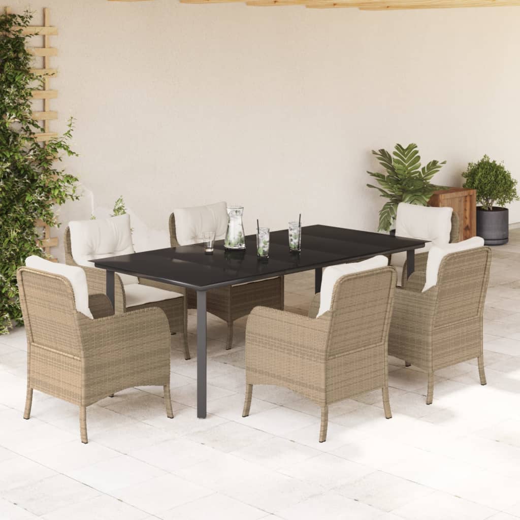 3-tlg. Garten-Essgruppe mit Kissen Beige Poly Rattan