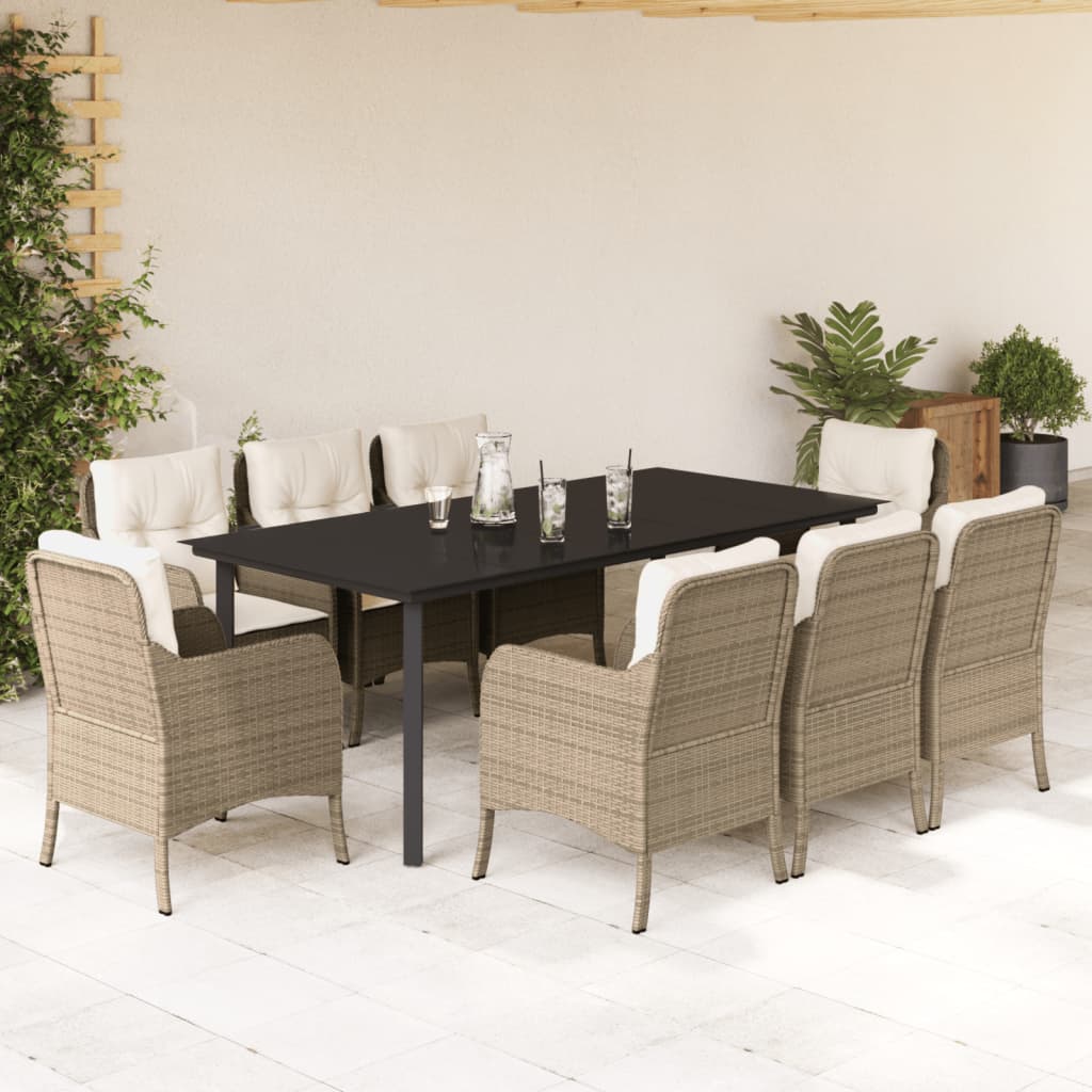 3-tlg. Garten-Essgruppe mit Kissen Beige Poly Rattan