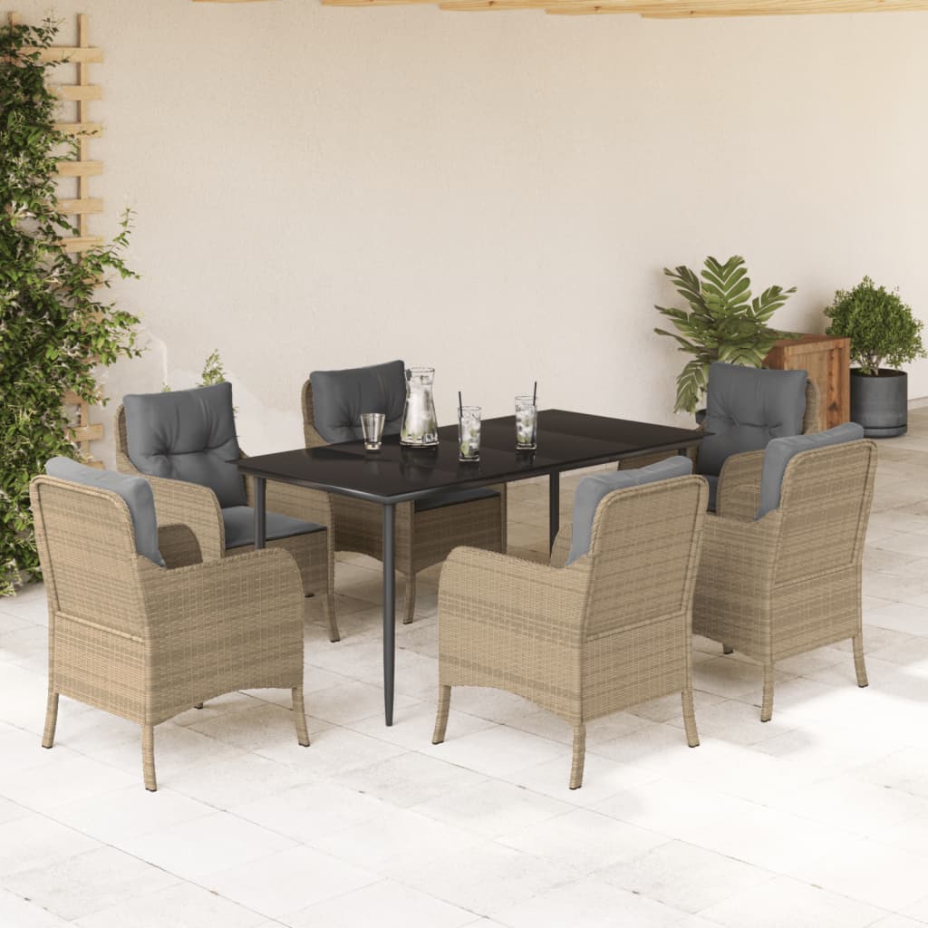 3-tlg. Garten-Essgruppe mit Kissen Beige Poly Rattan