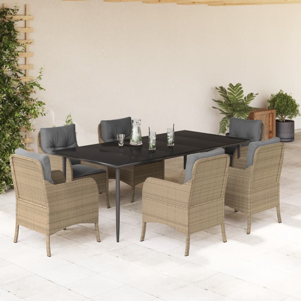 3-tlg. Garten-Essgruppe mit Kissen Beige Poly Rattan